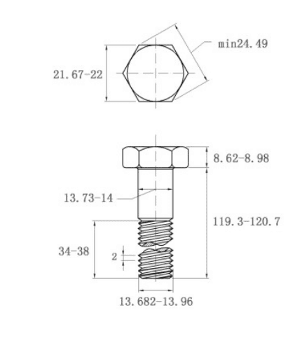Bản vẽ kỹ thuật Bulong Mạ Kẽm Trắng Cr3+ 10.9 DIN931 M14x120 Ren Lửng
