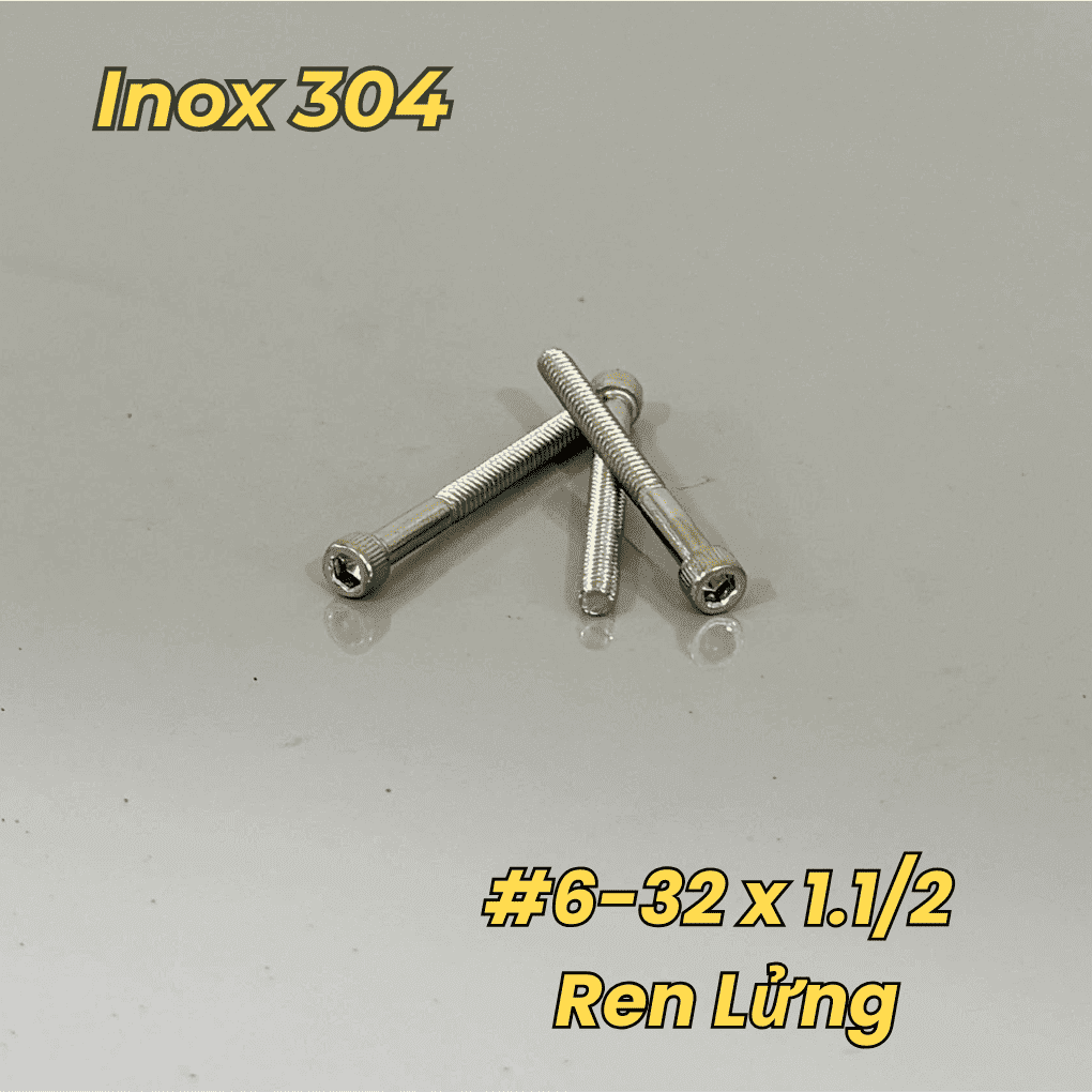 Lục Giác Chìm Đầu Trụ Inox 304 UNC #6-32 x 1.1/2 Ren Lửng