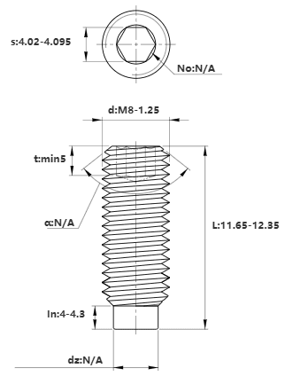 Bản vẽ kỹ thuật Vít Trí Đuôi Trụ Thép Đen 10.9 DIN915 M8x12