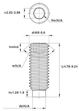 Bản vẽ kỹ thuật Vít Trí Đuôi Trụ Thép Đen 10.9 DIN915 M5x5
