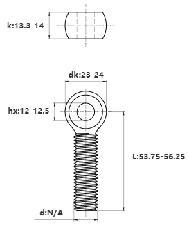 Bản vẽ kỹ thuật Bulong Mắt Inox 304 M14x55 (Suốt)