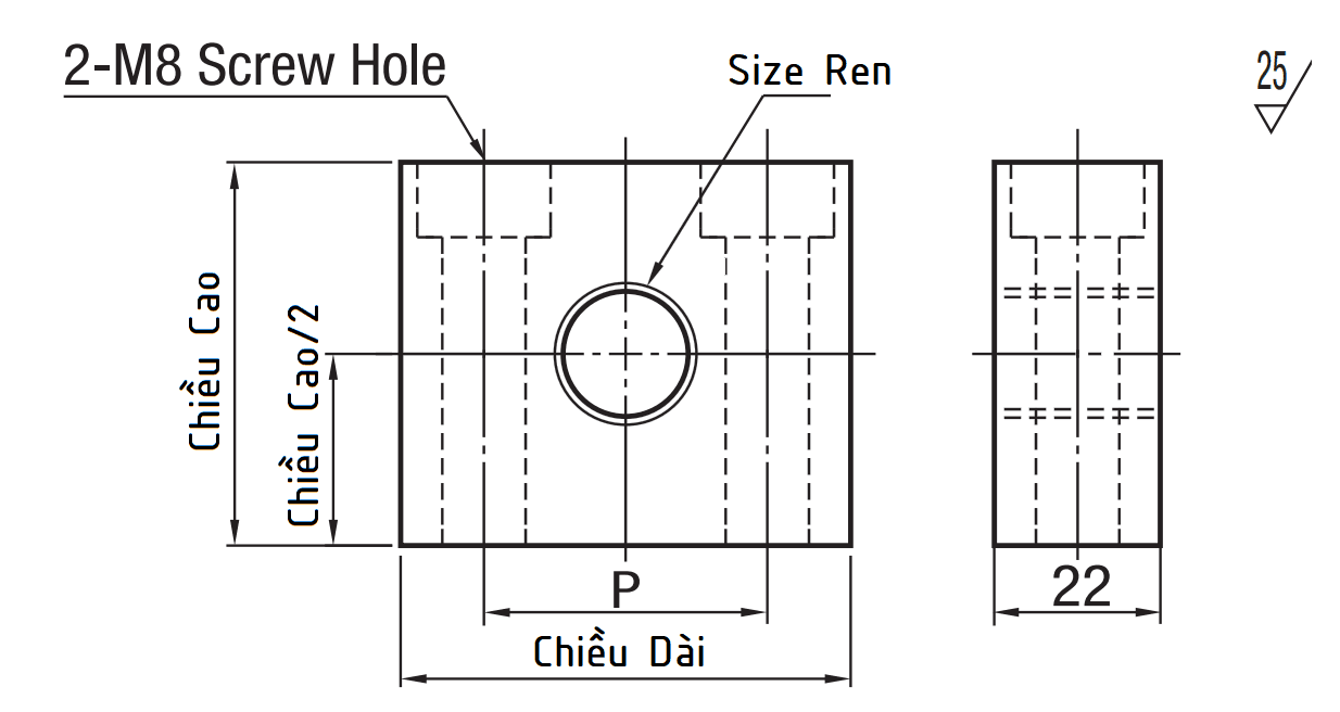 Bản vẽ kỹ thuật Threaded Stopper Blocks - Counterbored Holes - Coarse STBN10-30