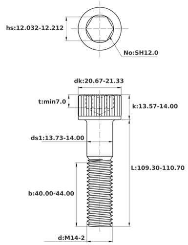 Bản vẽ kỹ thuật Lục Giác Chìm Đầu Trụ Thép Đen 12.9 DIN912 M14x110 Ren Lửng