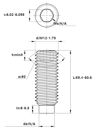 Bản vẽ kỹ thuật Vít Trí Đuôi Trụ Thép Đen 10.9 DIN915 M12x60