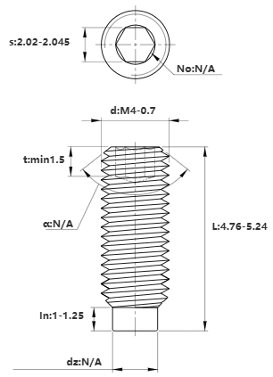 Bản vẽ kỹ thuật Vít Trí Đuôi Trụ Thép Đen 10.9 DIN915 M4x5