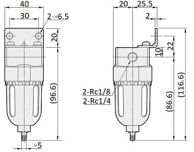 Bản vẽ kỹ thuật Bộ Lọc Khí Xả Tay Parker Size 1/4 PAF200-02-B