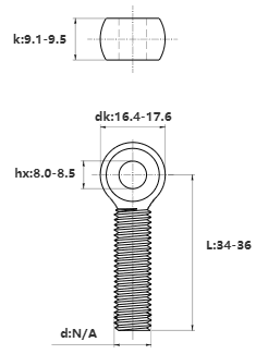 Bản vẽ kỹ thuật Bulong Mắt Inox 304 M10x35 (Suốt)