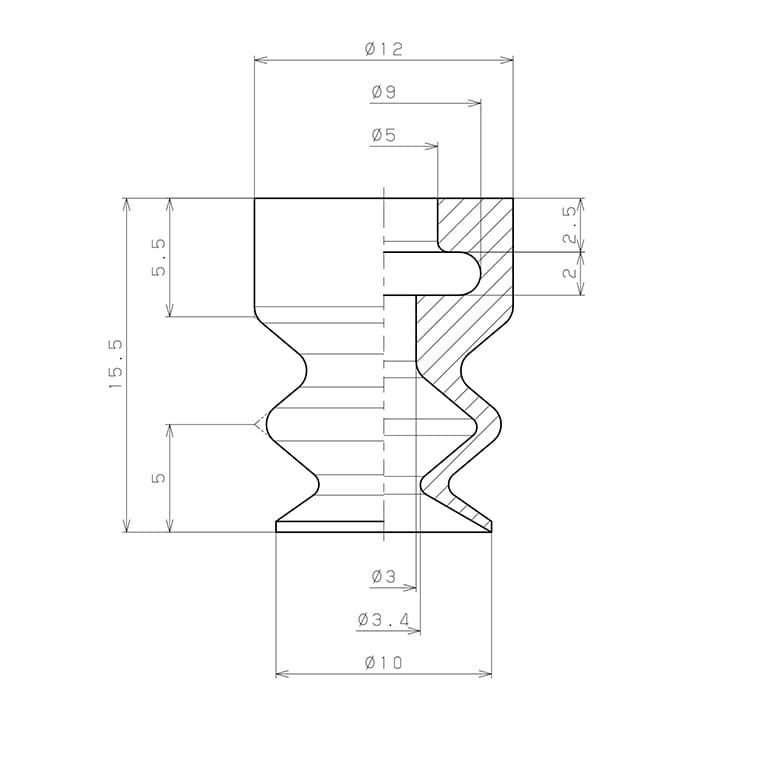 Bản vẽ kỹ thuật Đầu Nấm Hút Chân Không Dạng Lò Xo, Cao Su Nitrile - NBR, O.D 10 mm, Pisco VP10LBN