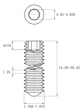 Bản vẽ kỹ thuật Vít Trí Đuôi Nhọn Thép Đen 10.9 DIN914 M8x20