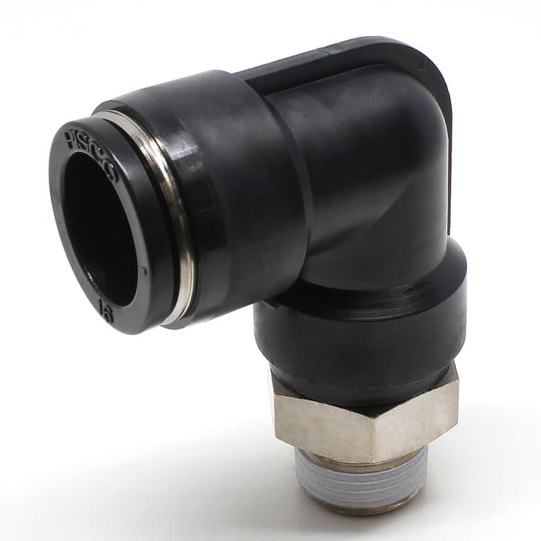 Đầu Nối Nhanh Khí Nén Cong 90° Phi 16mm Ren Ngoài R3/8 Pisco PL16-03