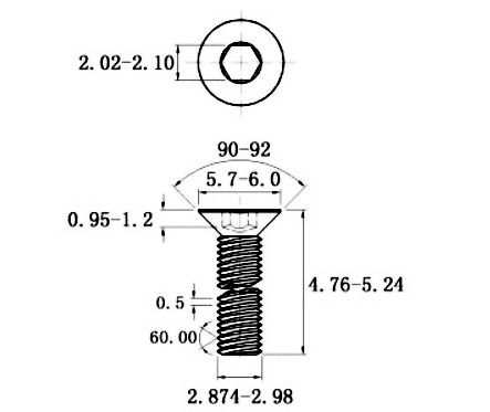 Bản vẽ kỹ thuật Lục Giác Chìm Col Thép Đen 12.9 DIN7991 M3x5 (50Cái/Bịch)