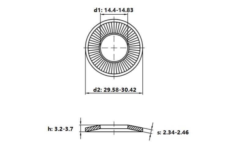 Bản vẽ kỹ thuật Lông Đền Tiếp Xúc Thép Mạ Kẽm NFE25-511 M14
