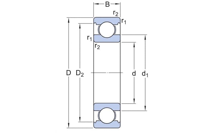 Bản vẽ kỹ thuật Vòng Bi Cầu Rãnh Sâu SKF 6308/AEM/C3 (40x90x23) Không Nắp