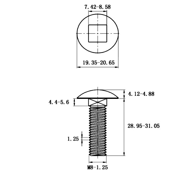 Bản vẽ kỹ thuật Bulong Cổ Vuông Inox 304 DIN603 M8x30