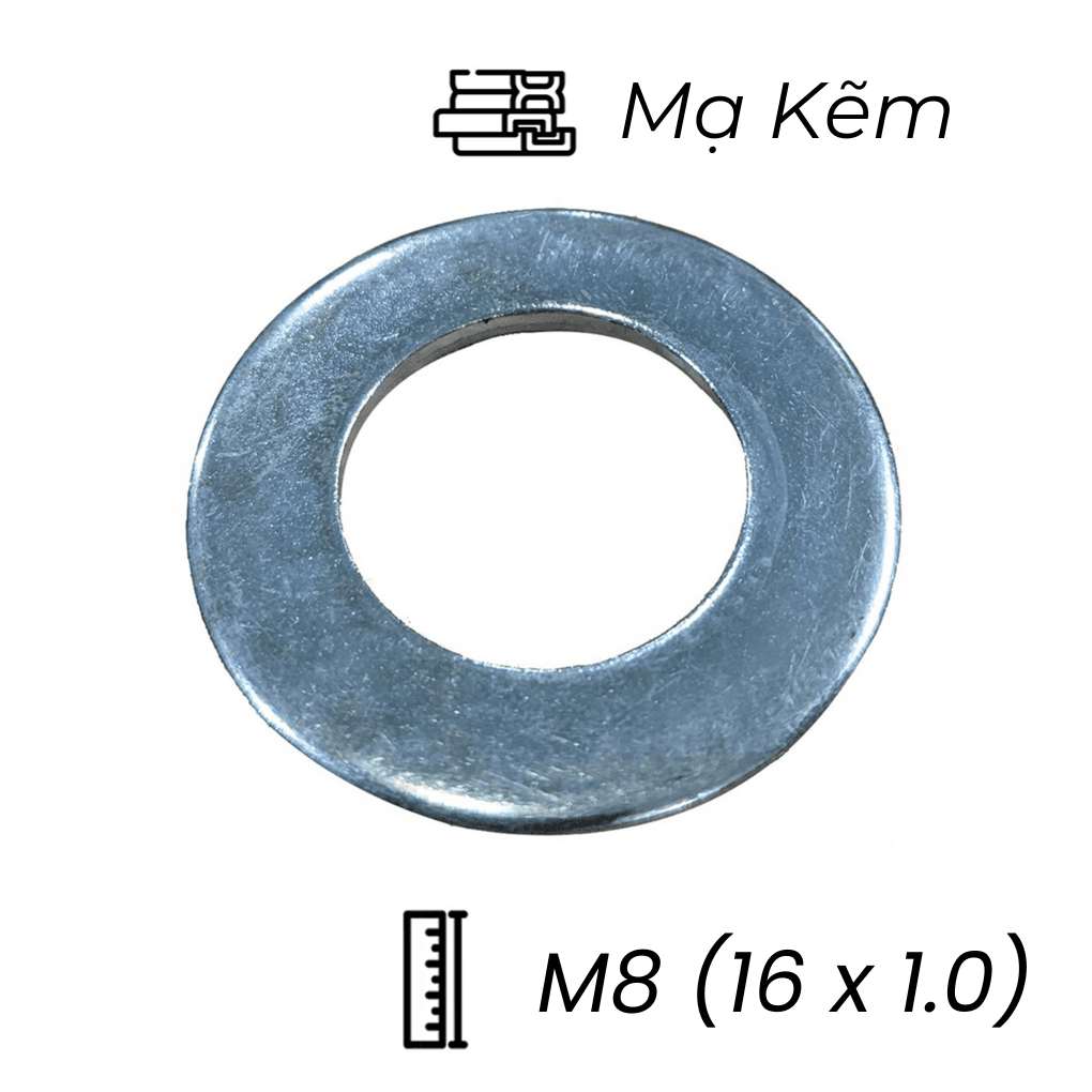 Lông Đền Phẳng Thép Mạ Kẽm M8 (16x1.0)