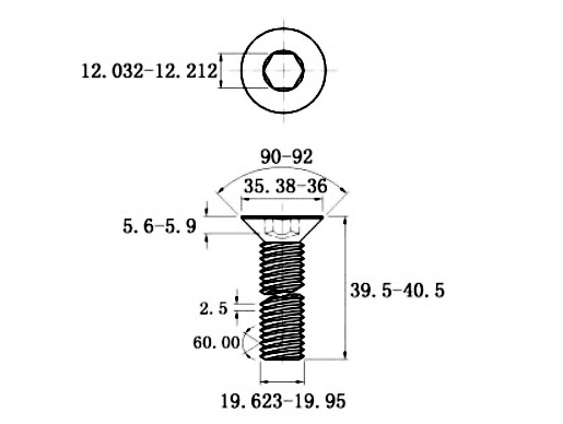Bản vẽ kỹ thuật Lục Giác Chìm Col Thép Đen 10.9 DIN7991 M20x40