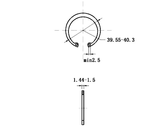 Bản vẽ kỹ thuật Phe Gài Lỗ Thép 65Mn DIN472 D37x1.5 (5Cái/Bịch)