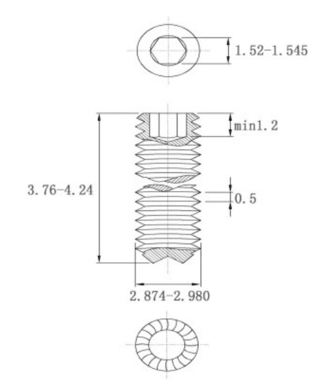 Bản vẽ kỹ thuật Vít Trí Đuôi Lõm Có Khía Thép Đen 12.9 DIN916K M3x4