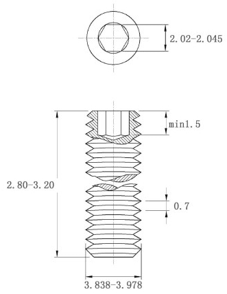 Bản vẽ kỹ thuật Vít Trí Đuôi Bằng Inox 304 DIN913 M4x3