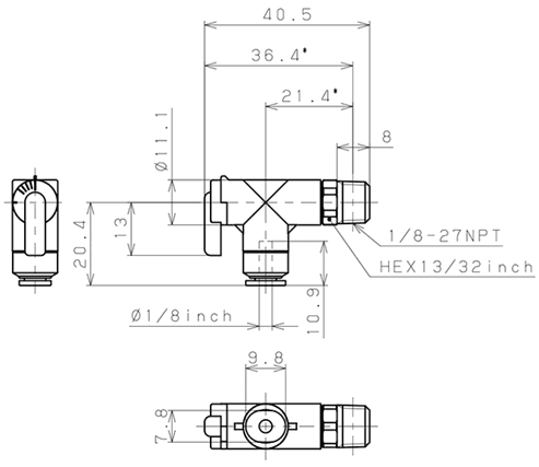 Bản vẽ kỹ thuật Van Bi Khí Nén, Loại Mini Pisco BVLCN1-1/8U