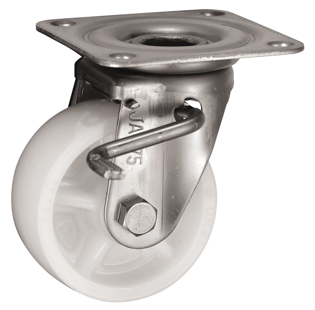 Bánh Xe Nylon Càng Inox Xoay Có Phanh D75 UKAI PBDJAB-75