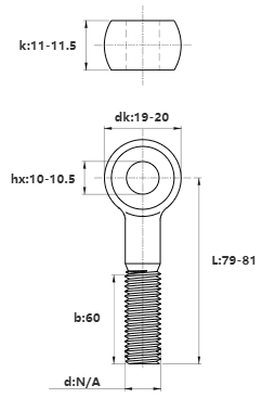 Bản vẽ kỹ thuật Bulong Mắt Inox 304 M12x80 (Lửng)