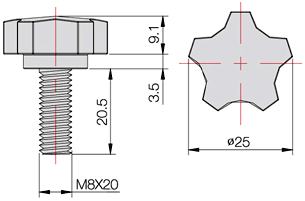 Bản vẽ kỹ thuật Núm vặn Buyoung M8x20 FKB25-M8-20
