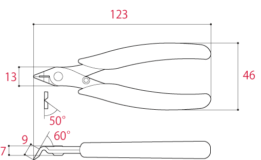 Bản vẽ kỹ thuật Kìm Cắt Mũi Cong Thép Không Gỉ 123mm Tsunoda SNB-125