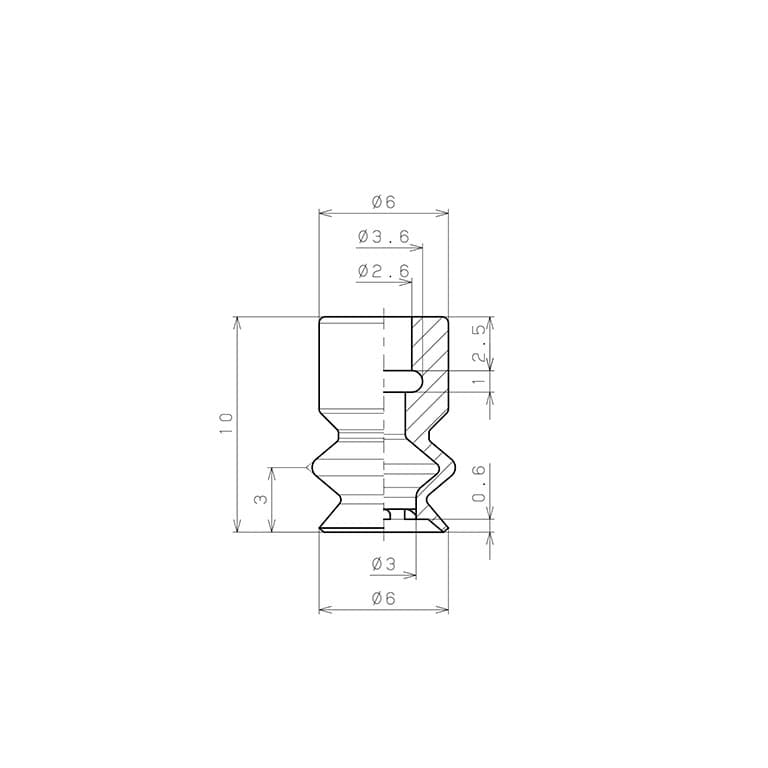 Bản vẽ kỹ thuật Đầu Nấm Hút Chân Không Dạng Lò Xo, Silicone, O.D 6 mm, Pisco VP6BS