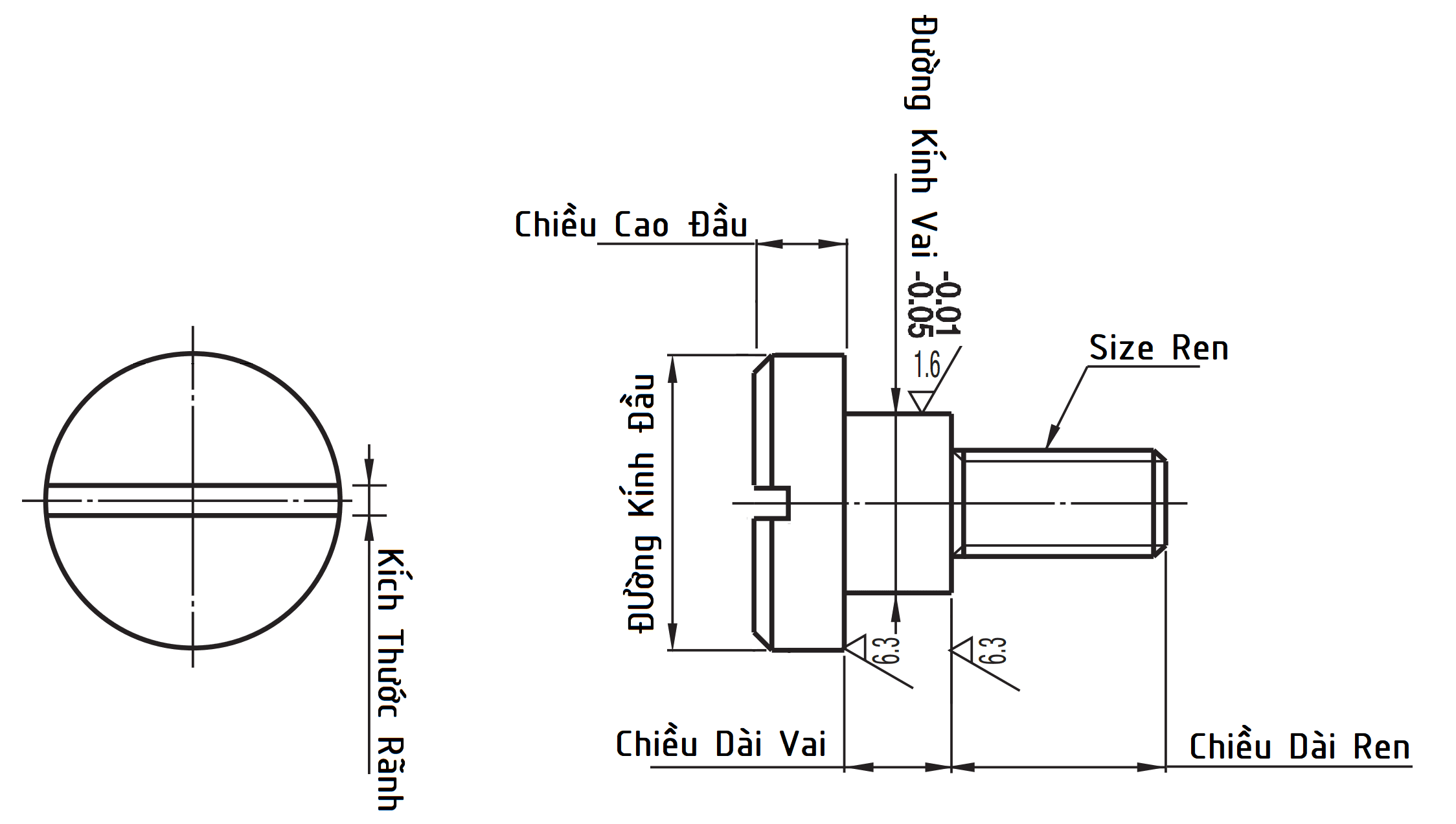 Bản vẽ kỹ thuật Bulong Vai Xẻ Rãnh D4x2 CBBD4-2