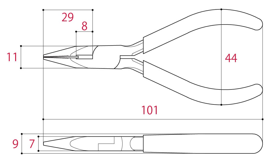 Bản vẽ kỹ thuật Kìm Mỏ Nhọn Mini 102mm Tsunoda MR-100