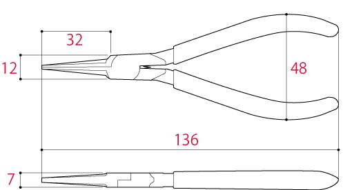 Bản vẽ kỹ thuật Kìm Mỏ Nhọn Thủ Công Loại Mũi Dài 136mm Tsunoda MEB-135