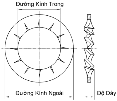 Bản vẽ kỹ thuật Lông Đền Răng Trong Loại J Inox 304 DIN6798J M10