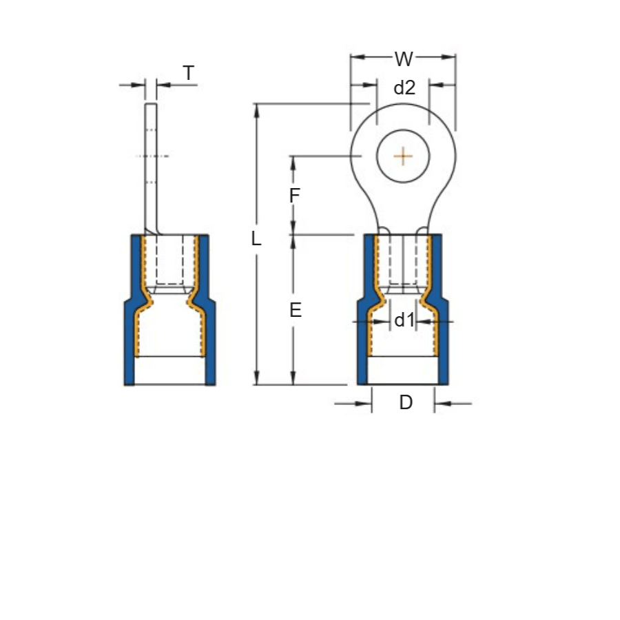 Bản vẽ kỹ thuật Đầu Cosse Tròn 1.5-2.5 mm2 KST RNYDS2-5