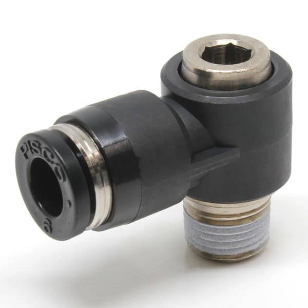 Đầu Nối Nhanh Khí Nén Dạng Cong 90° Đầu Lục Giác Chìm Ren Ngoài Pisco POL6-01