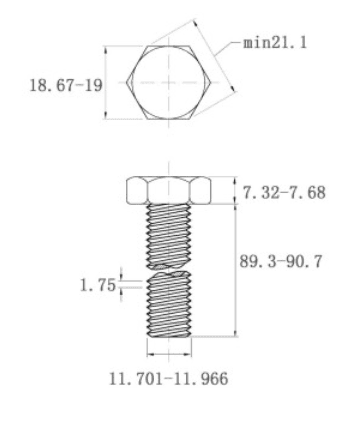 Bản vẽ kỹ thuật Bulong Nhúng Nóng 8.8 DIN933 M12x90