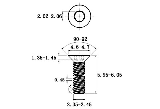 Bản vẽ kỹ thuật Lục Giác Chìm Col Thép Đen 10.9 DIN7991 M2.5x6