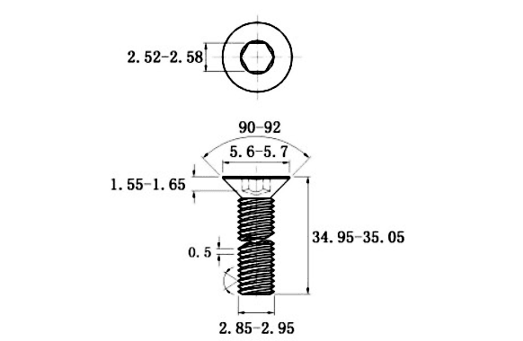 Bản vẽ kỹ thuật Lục Giác Chìm Col Thép Đen 10.9 DIN7991 M3x35
