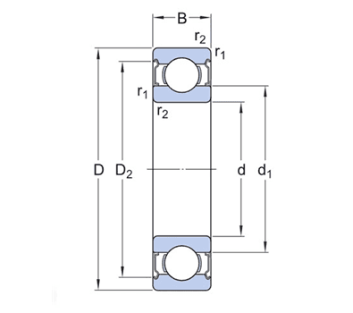 Bản vẽ kỹ thuật Vòng Bi Cầu Rãnh Sâu SKF 6208-2Z/AEM3 (40x80x18) Nắp Chắn Thép (Hai Bên)