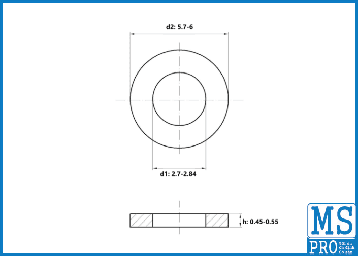 Bản vẽ kỹ thuật Lông Đền Phẳng Inox 304 DIN125 M2.5