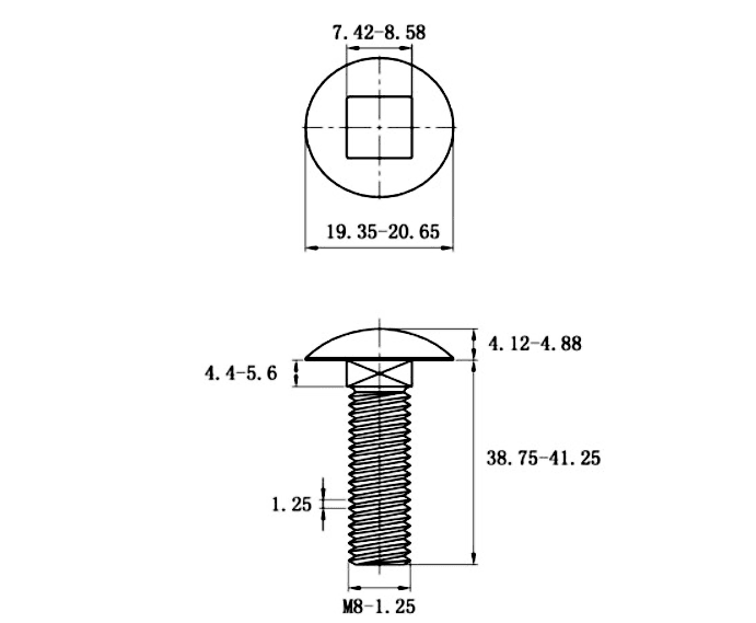 Bản vẽ kỹ thuật Bulong Cổ Vuông Inox 304 DIN603 M8x40