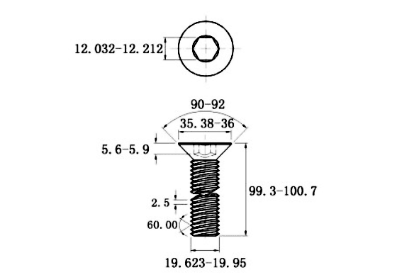 Bản vẽ kỹ thuật Lục Giác Chìm Col Thép Đen 10.9 DIN7991 M20x100