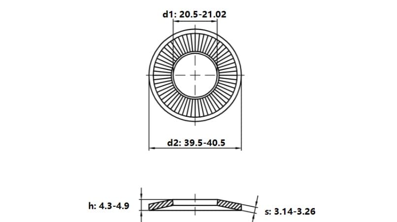 Bản vẽ kỹ thuật Lông Đền Tiếp Xúc Thép Mạ Kẽm NFE25-511 M20