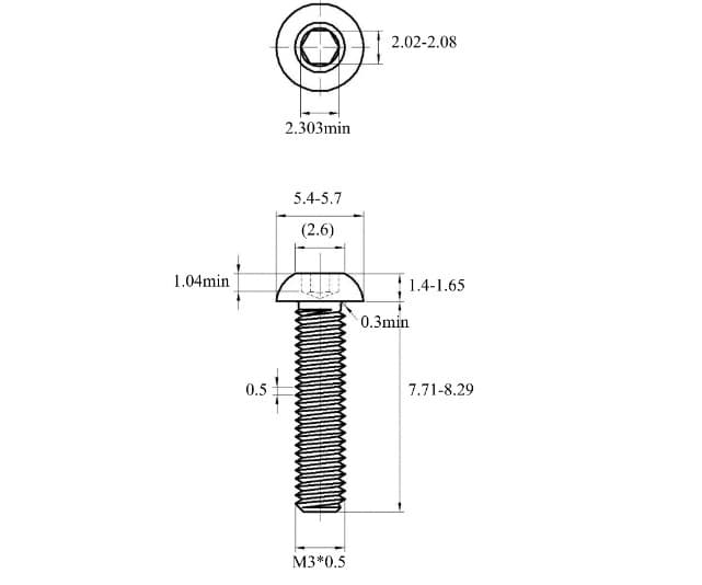 Bản vẽ kỹ thuật Lục Giác Chìm Mo Thép Đen 10.9 ISO7380 M3x8
