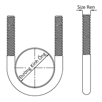 Bản vẽ kỹ thuật Cùm U Inox 304 UNC 1/4 x 1/2
