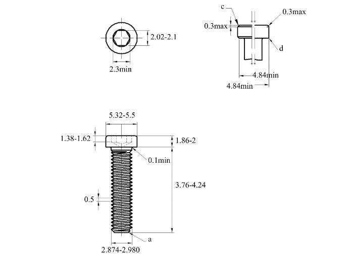 Bản vẽ kỹ thuật Lục Giác Trụ Đầu Thấp Inox 304 DIN7984 M3x4