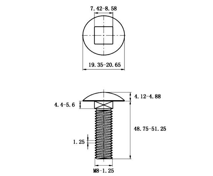 Bản vẽ kỹ thuật Bulong Cổ Vuông Inox 304 DIN603 M8x50