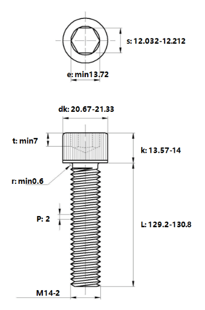 Bản vẽ kỹ thuật Lục Giác Chìm Đầu Trụ Thép Đen 12.9 DIN912 M14x130
