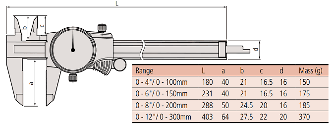 Bản vẽ kỹ thuật Thước cặp đồng hồ Mitutoyo 505-745 (0-300mm/0.02mm)