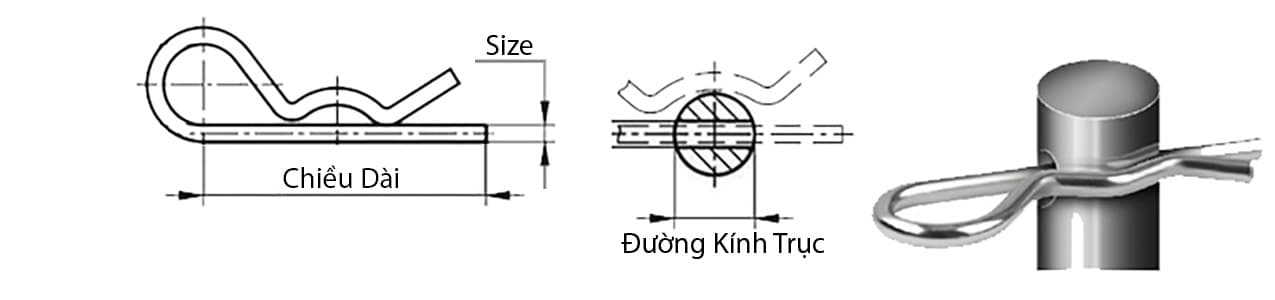 Bản vẽ kỹ thuật Chốt R Thép Mạ Kẽm D1.8x31mm